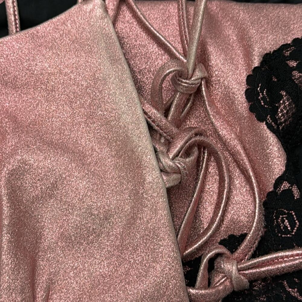 Free People x Anna Sui Sleeveless Leather Mini Dress Metallic‎ Pink Size 6 - Picture 10 of 10